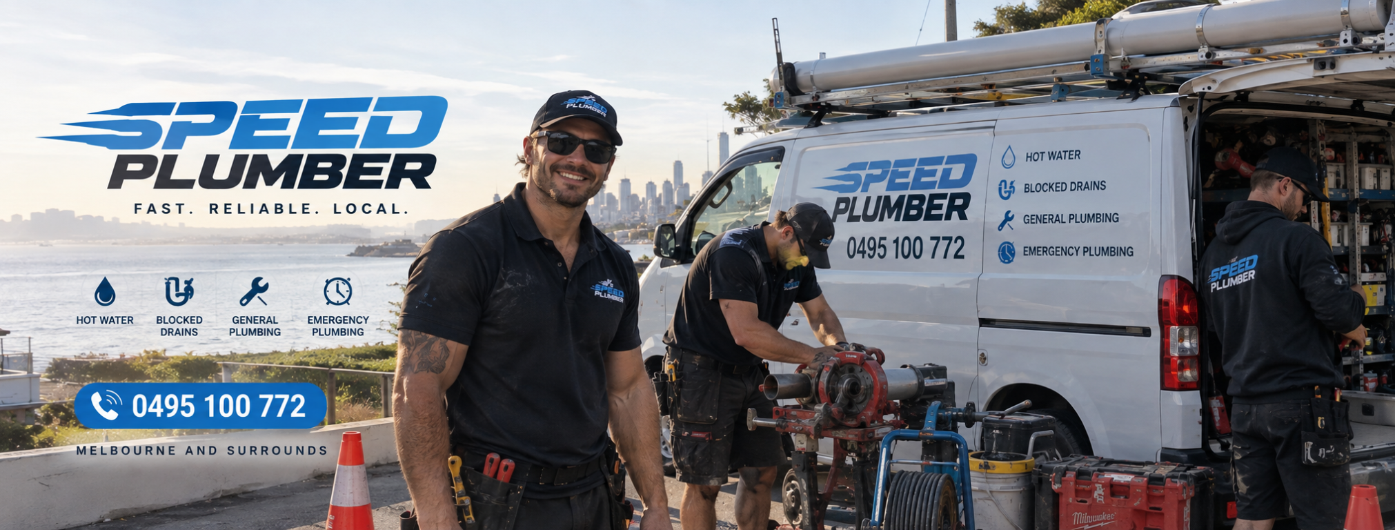 Speed Plumber Melbourne team beside a plumbing service van providing local plumbing services